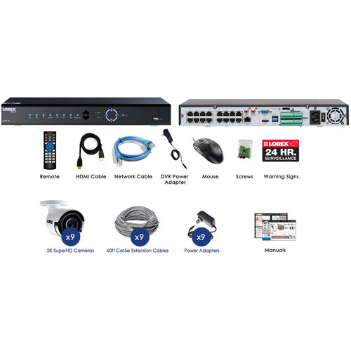 Lorex 16-Channel 4K UHD NVR with 3TB HDD and 9 4MP Outdoor Bullet Cameras with Color Night Vision