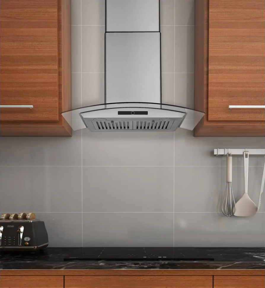 Ancona AN-1124 30 in. 600 CFM Stainless Steel Convertible Wall-Mounted Glass Canopy Range Hood