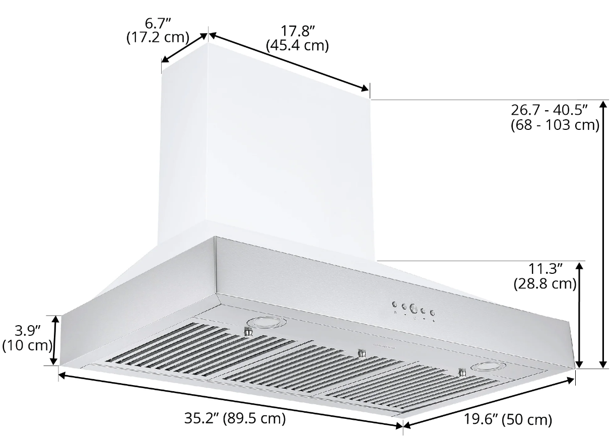 Ancona AN-1581 Pro 36 in. 600 CFM Stainless Steel Wall Mount Pyramid Range Hood in White
