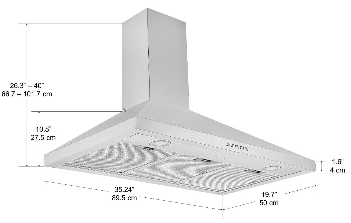 Ancona AN-1545 36 in. Stainless Steel Convertible Wall-Mounted Pyramid Range Hood