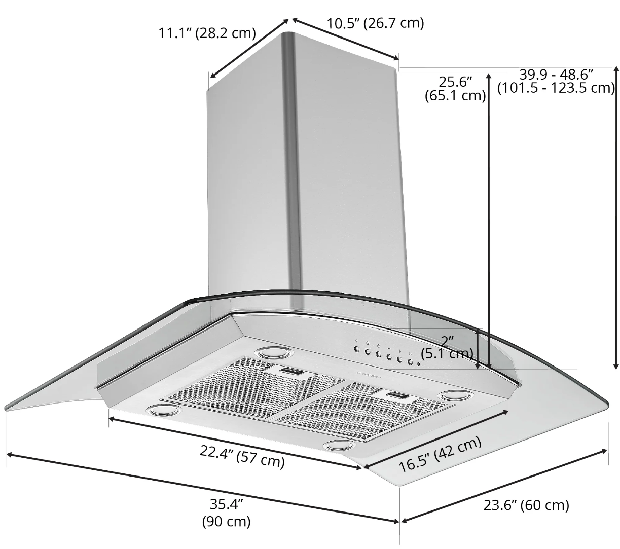 Ancona AN-1421 36-inch Stainless Steel Convertible Island Glass Canopy