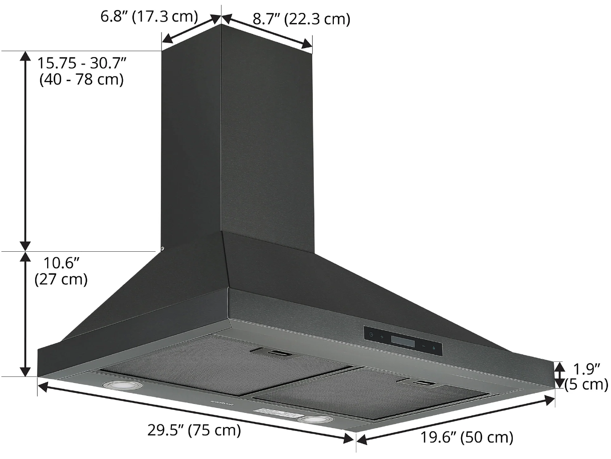 Ancona AN-1574 30 in. Black Stainless Steel Convertible Wall Mount Pyramid Range Hood