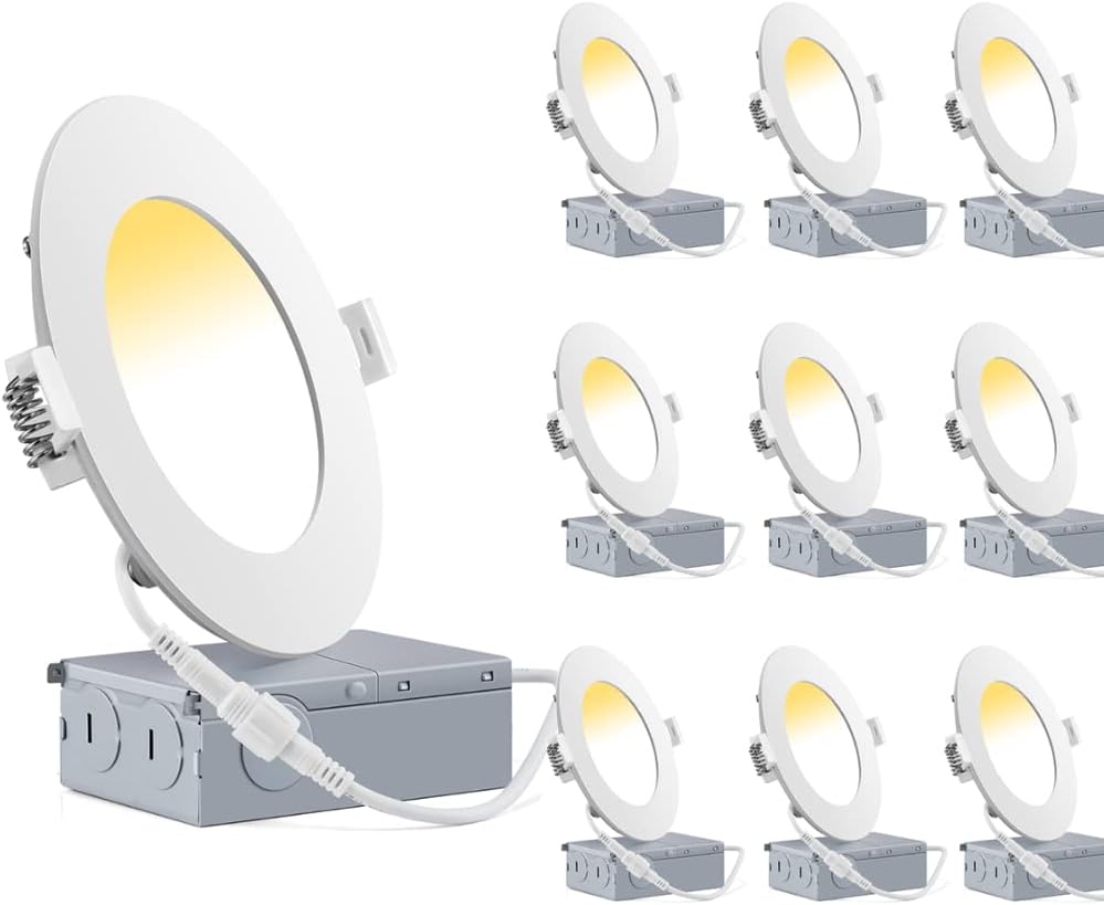 GOONI LED 3000K 4000K 5000K Selectable 10Pack 9W 4Inch Pot Light Recessed LED Light