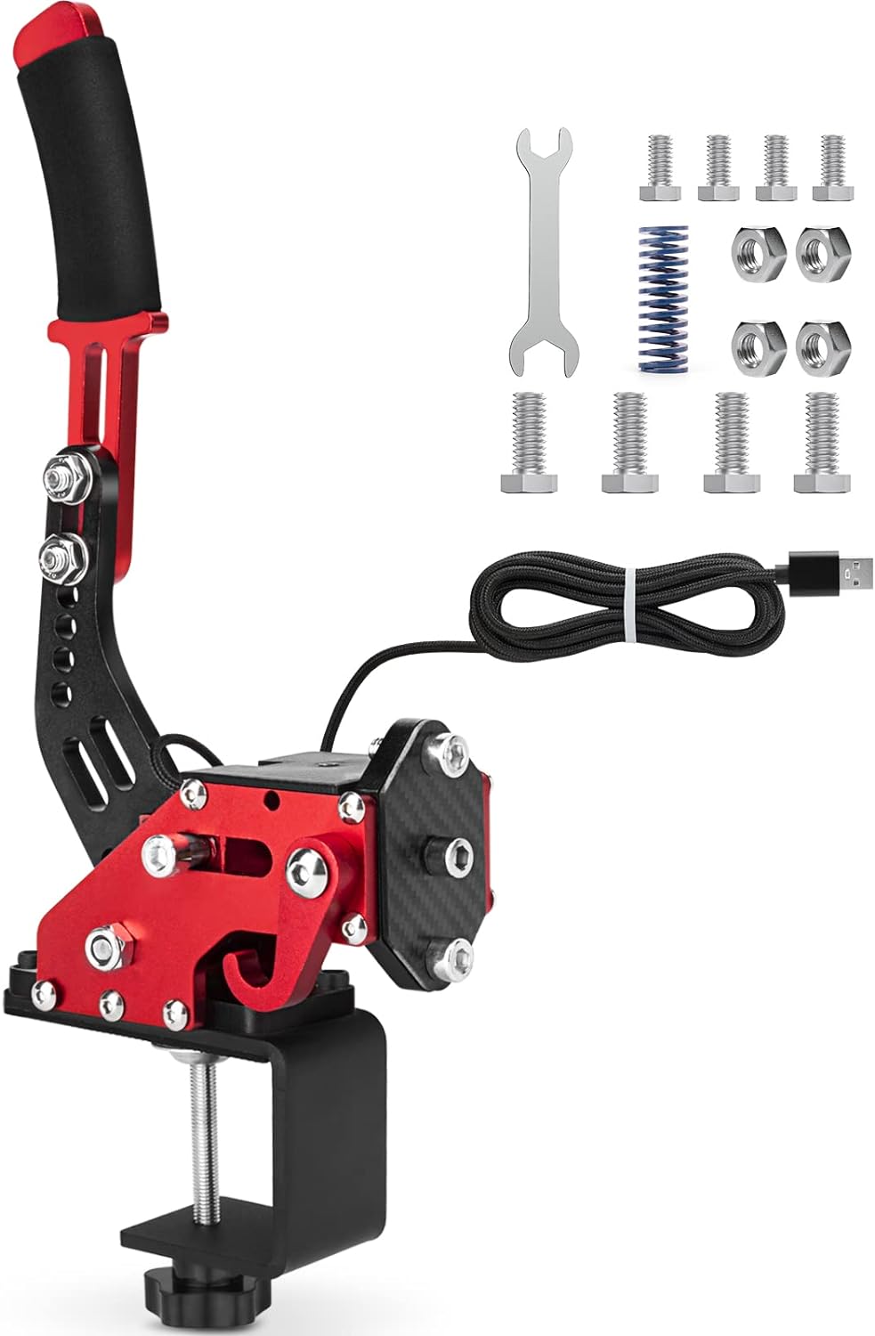 Tocitaa USB Handbrake Clamp for PC Sim Racing Games (Red+Clamp)