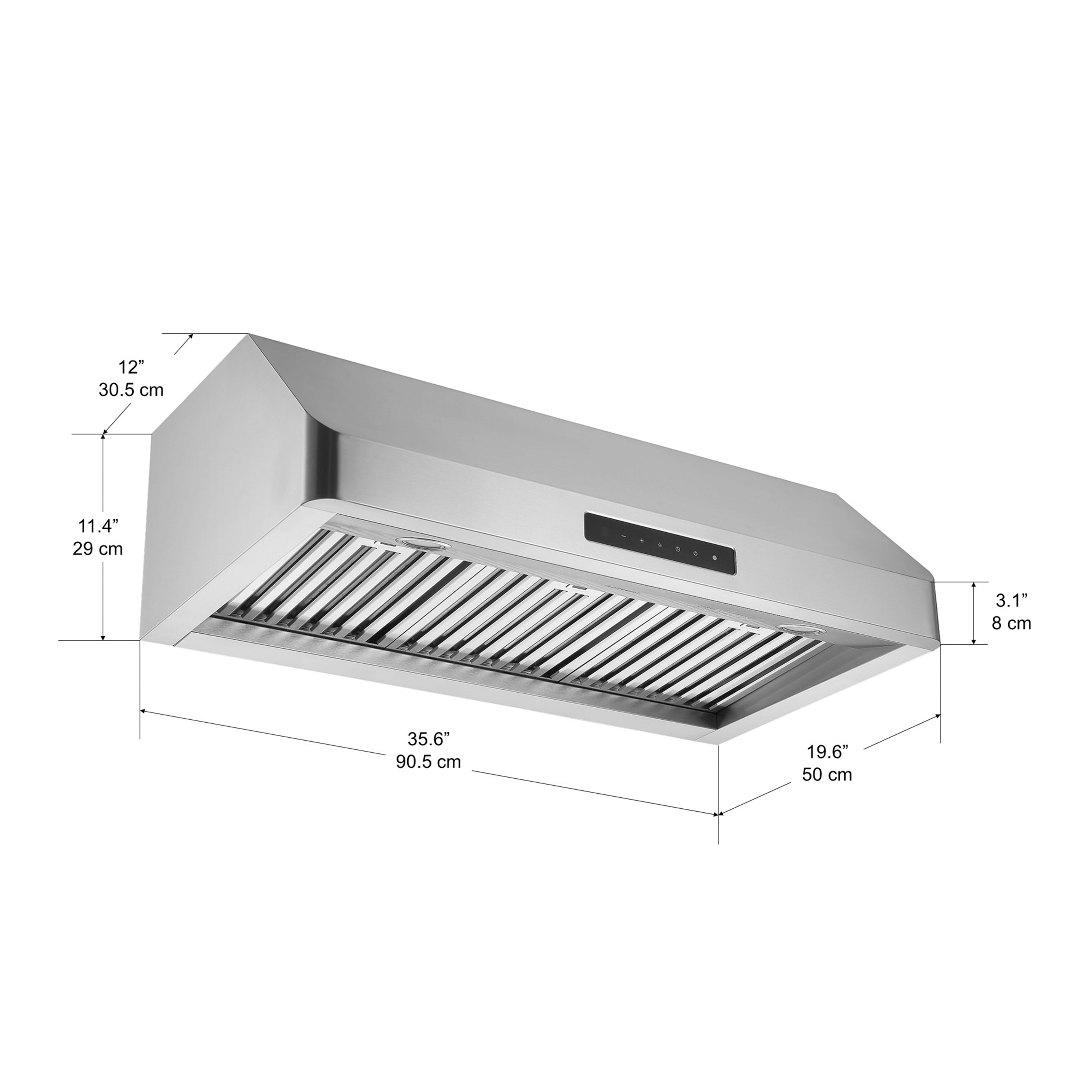 Ancona AN-1257 36 in. Pro Series Turbo Stainless Steel Under Cabinet Range Hood with Night Light Feature