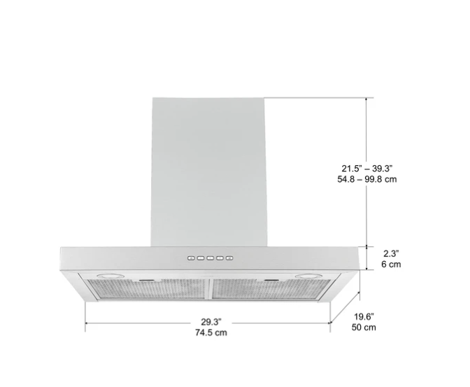 Ancona AN-1123 30 in. Convertible Wall-Mounted Stainless Steel Rectangular Range Hood