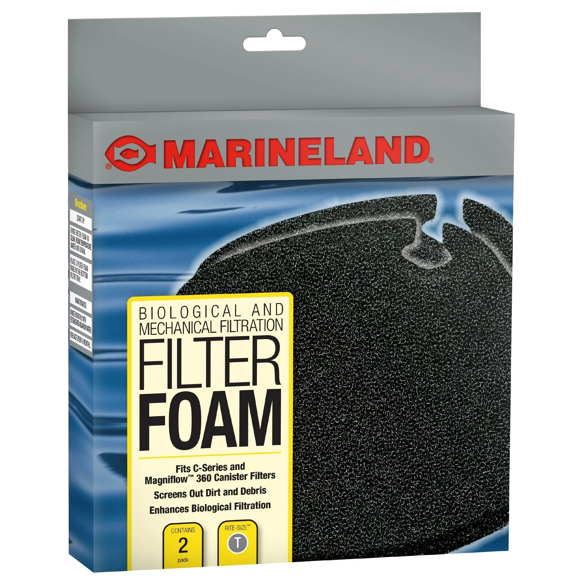 MARINELAND Biological and Mechanical Aquarium Filtration Filter Foam, Rite-Size T (pack of 2)