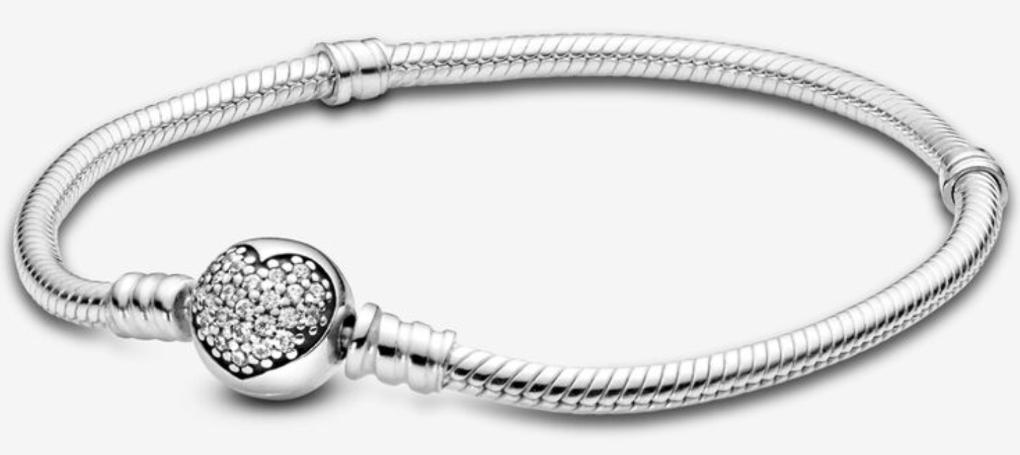 Pandora Charm Bracelet - With Four Connected Charms (Sparkling Hearts and Dazzling Floral Charms)