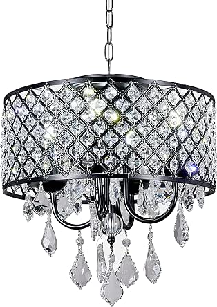 Diamond Life 4-Light Antique Black Crystal Round Chandelier