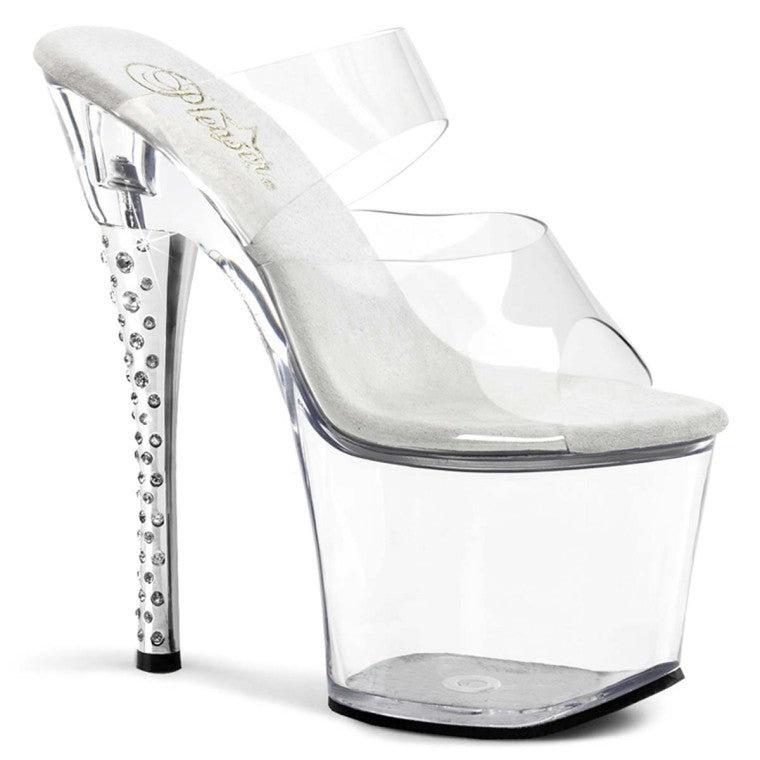 PLEASER 7" Diamond-702 Clear Platform Rhinestones Embedded High Heels, Size USW 10