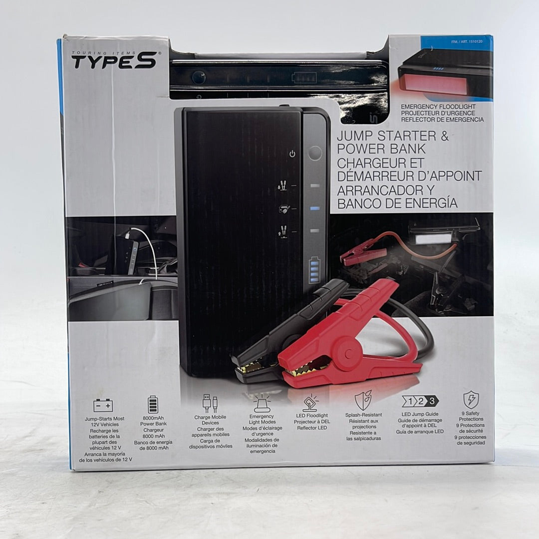 Type S 12V Jump Starter and 8000mAh Portable Power Bank