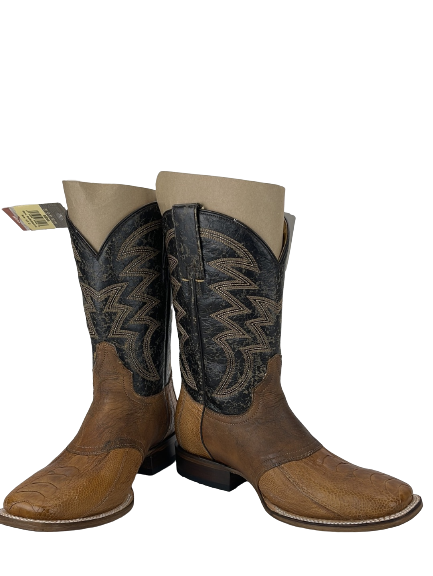 Roper Mens Deadwood Western Boots Brown Ostrich Leg Vamp (Size: USM 9.5)